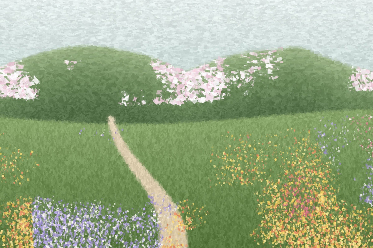 Papier peint Jardin impressionniste, jardin fleuri peint à petites touches