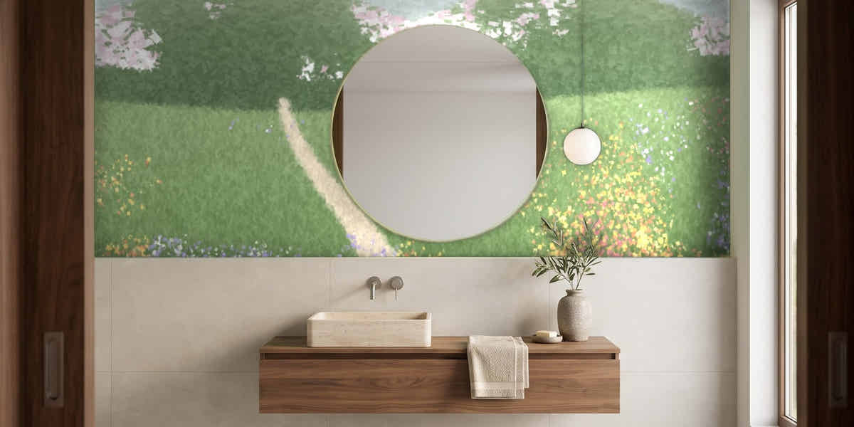 Papier peint Jardin impressionniste dans une salle de bain