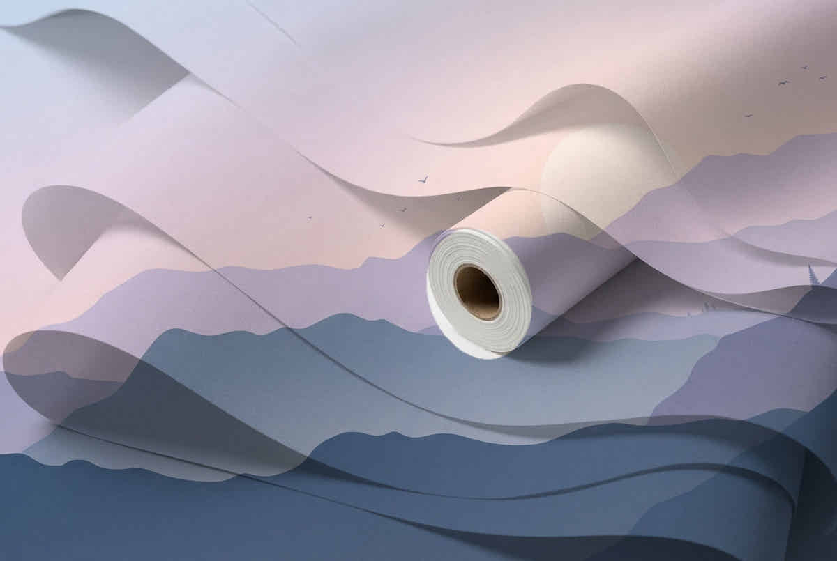 Papier peint Montagnes en strates – Lilas – rouleau et lés