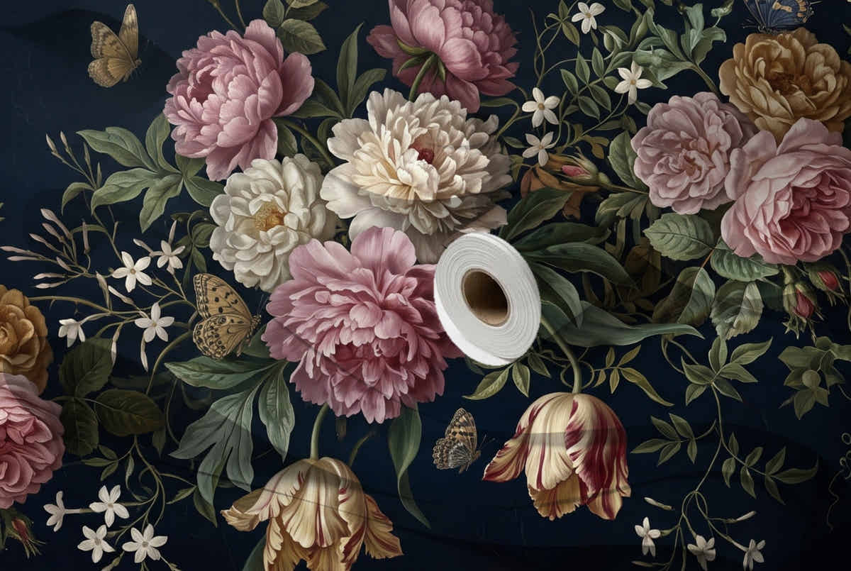 Papier peint Nocturne baroque – Bleu nuit – rouleau et lés