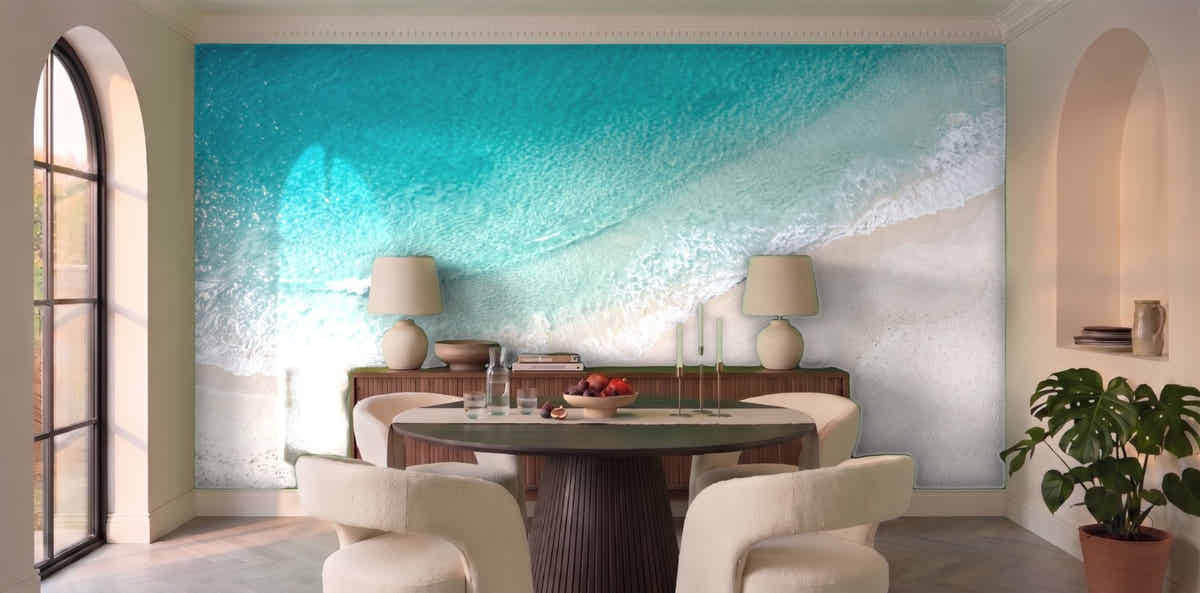 Papier peint Océan vu du ciel – Turquoise dans une salle à manger