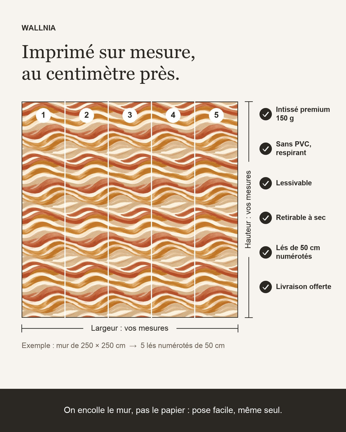 Papier peint Ondes terreuses – Terracotta – infographie de pose