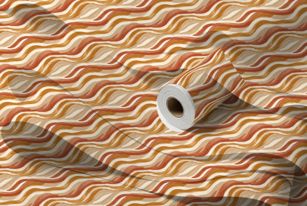 Papier peint Ondes terreuses – Terracotta – rouleau et lés