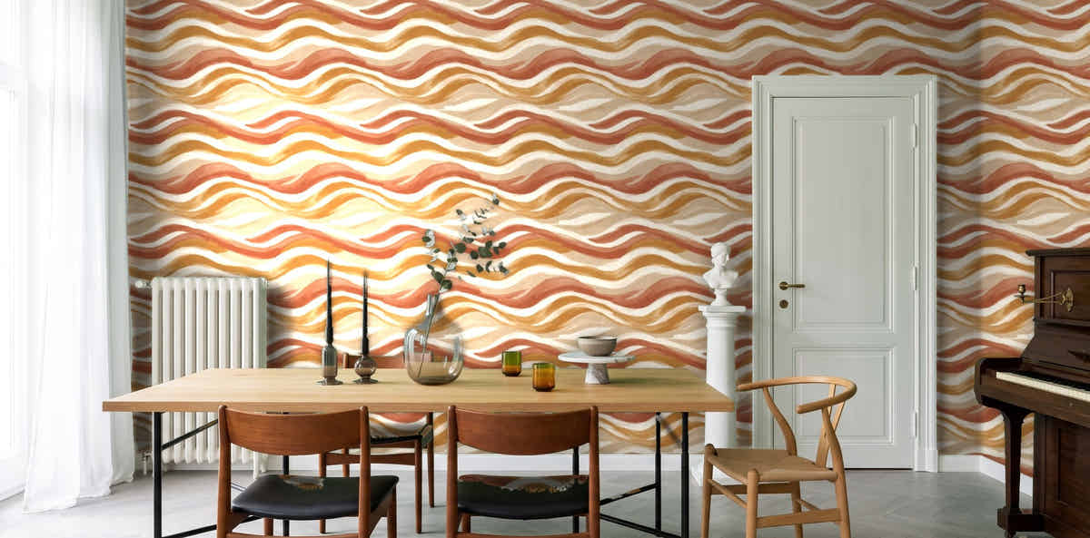 Papier peint Ondes terreuses – Terracotta dans une salle à manger de maison de maître