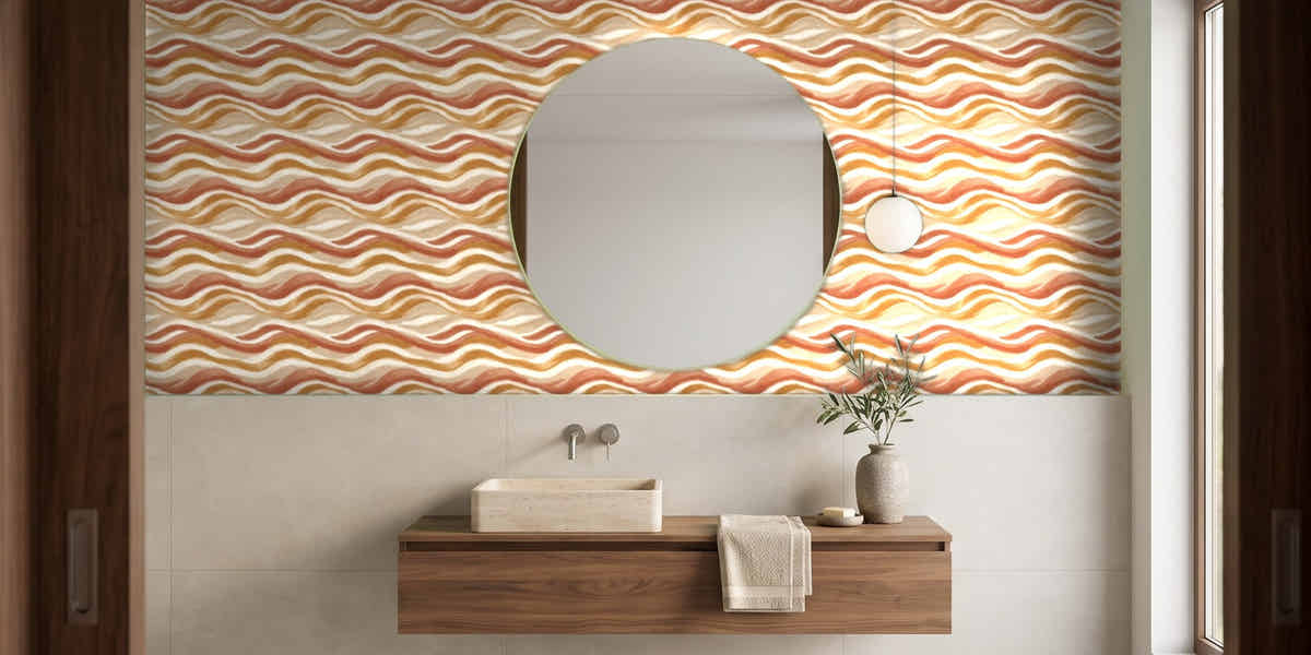 Papier peint Ondes terreuses – Terracotta dans une salle de bain