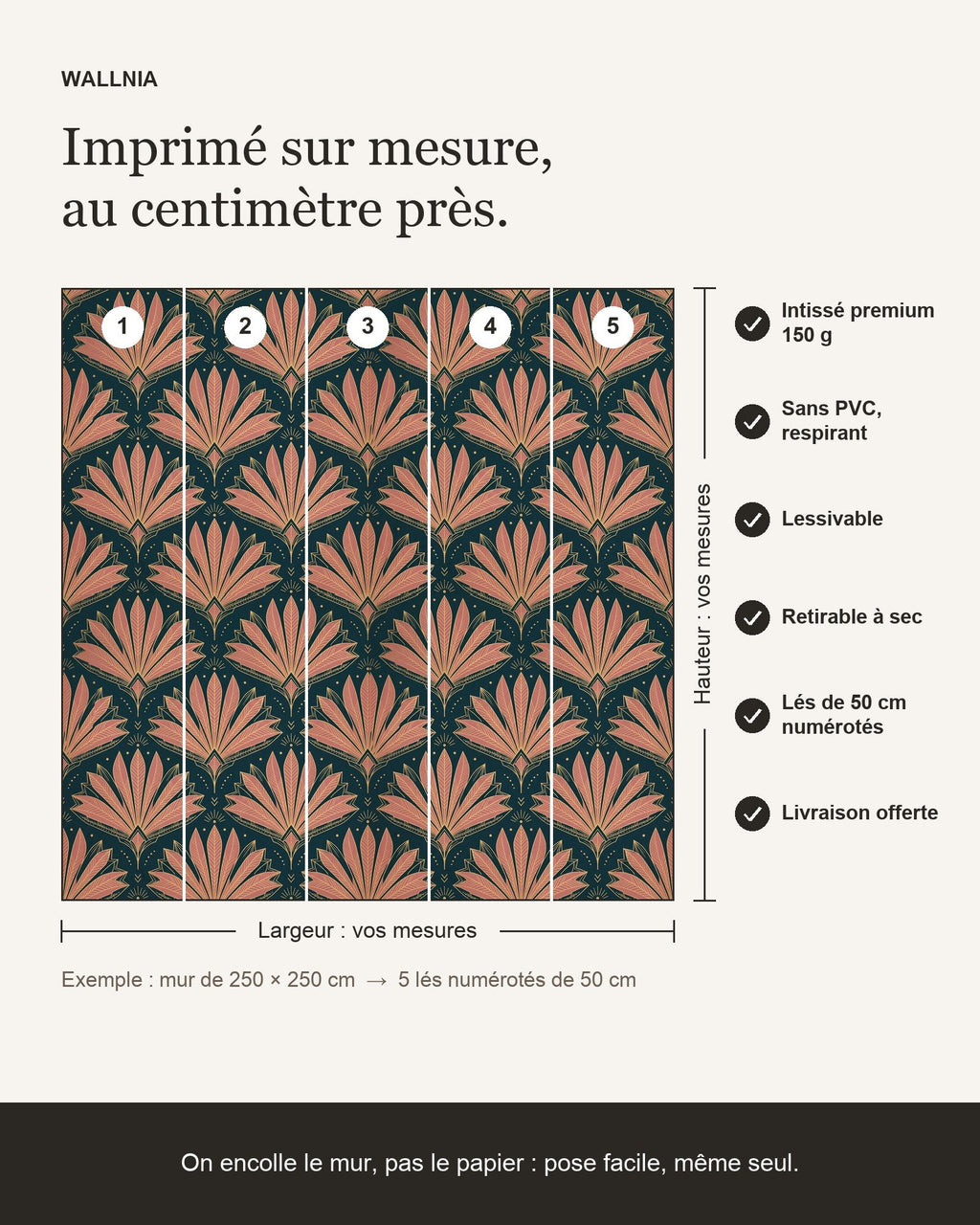 Papier peint Palmes Art déco – Canard & rose – infographie de pose