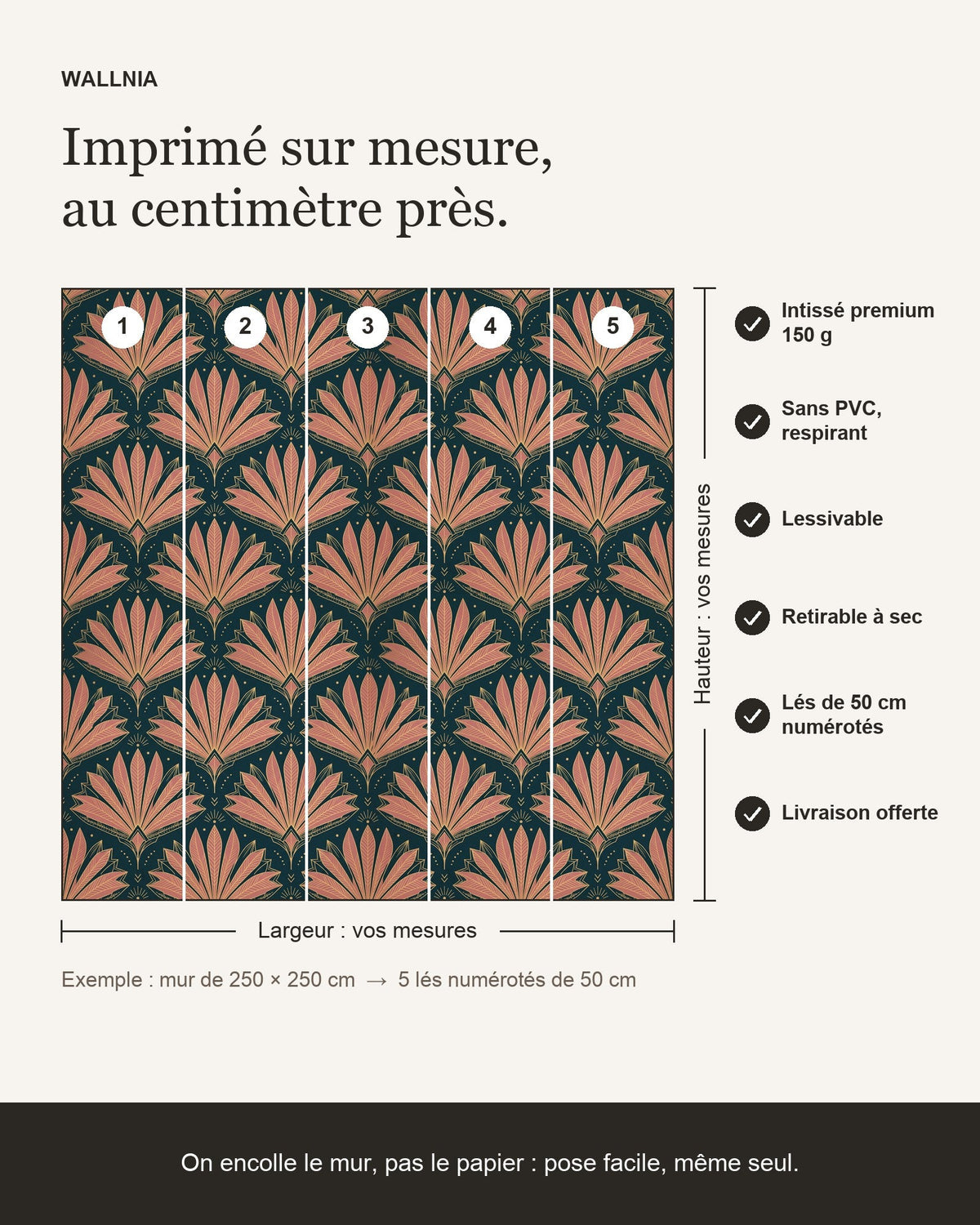 Papier peint Palmes Art déco – Canard & rose – infographie de pose