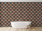 Papier peint Palmes Art déco – Canard & rose en situation (salle de bain)