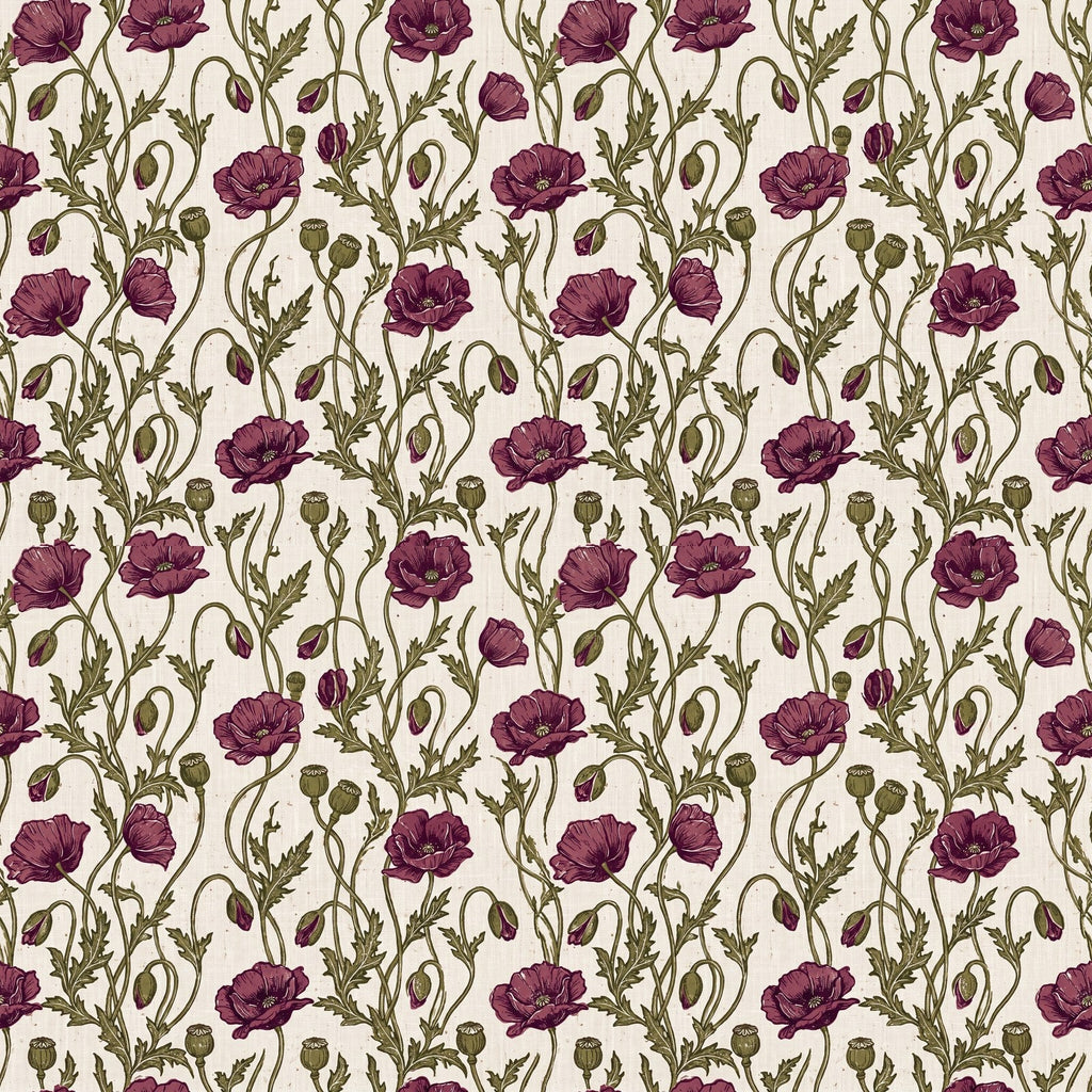 Papier peint Pavots héritage – Prune & olive – motif