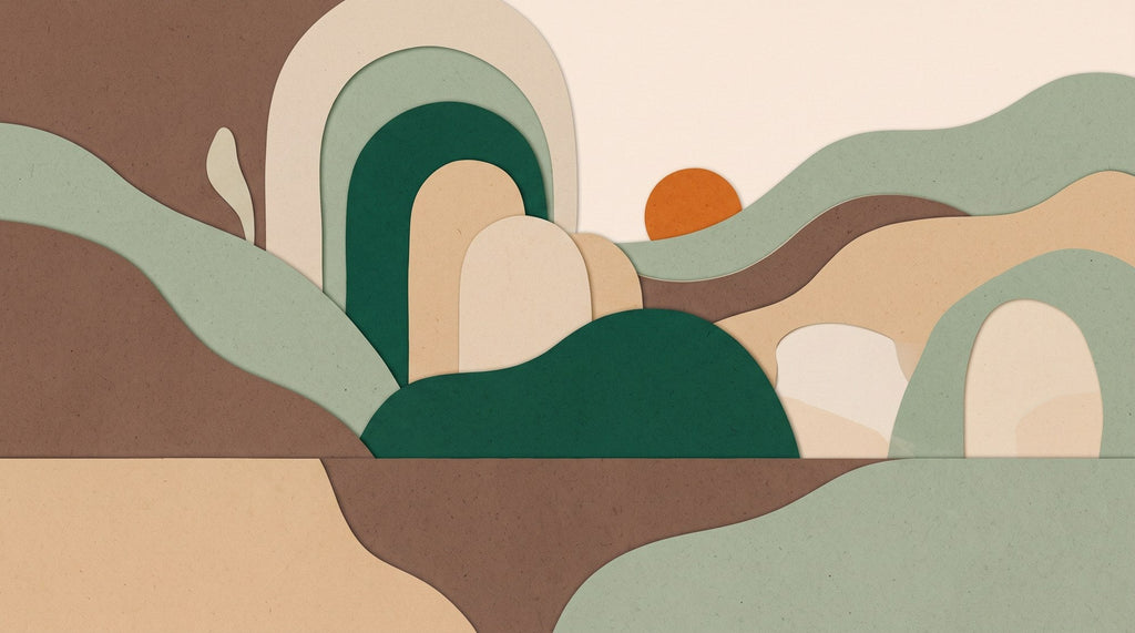 Papier peint Paysage en blocs – Moka & émeraude – motif