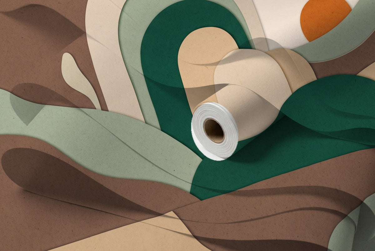 Papier peint Paysage en blocs – Moka & émeraude – rouleau et lés
