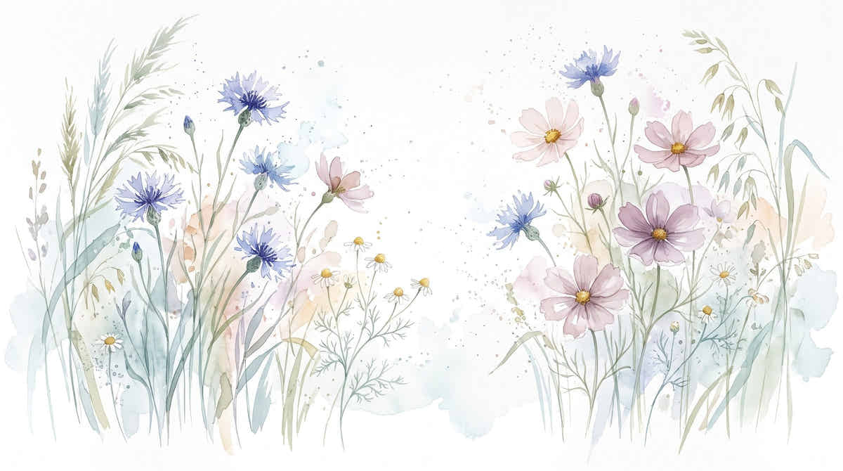 Papier peint Prairie aquarelle – Bleu tendre – motif