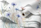 Papier peint Prairie aquarelle – Bleu tendre – rouleau et lés