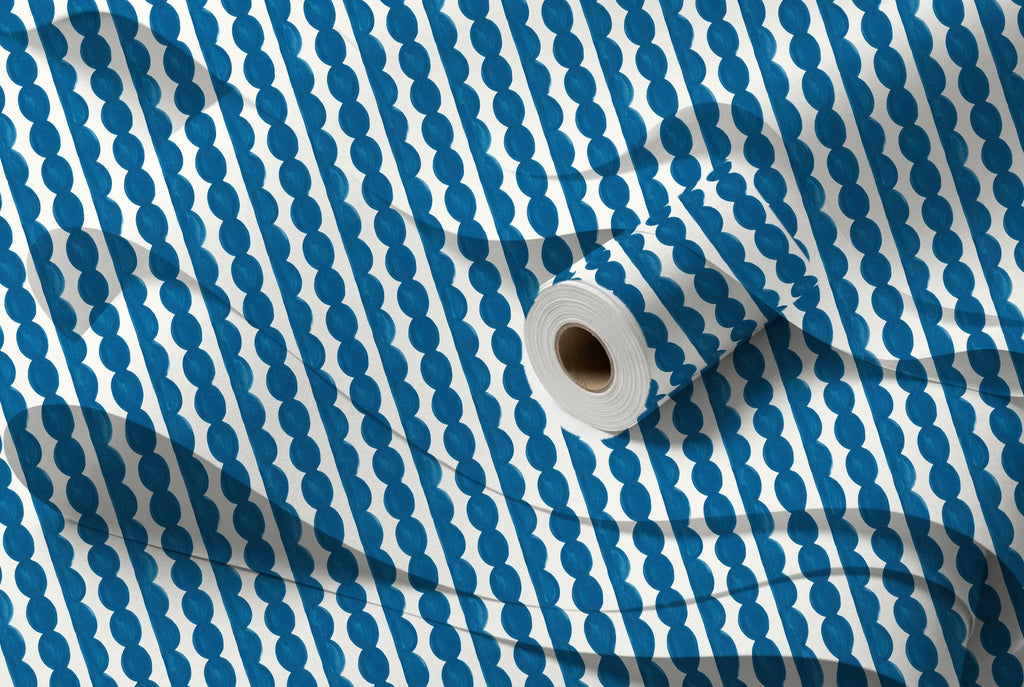 Papier peint Rayures festonnées – Bleu céruléen – rouleau et lés