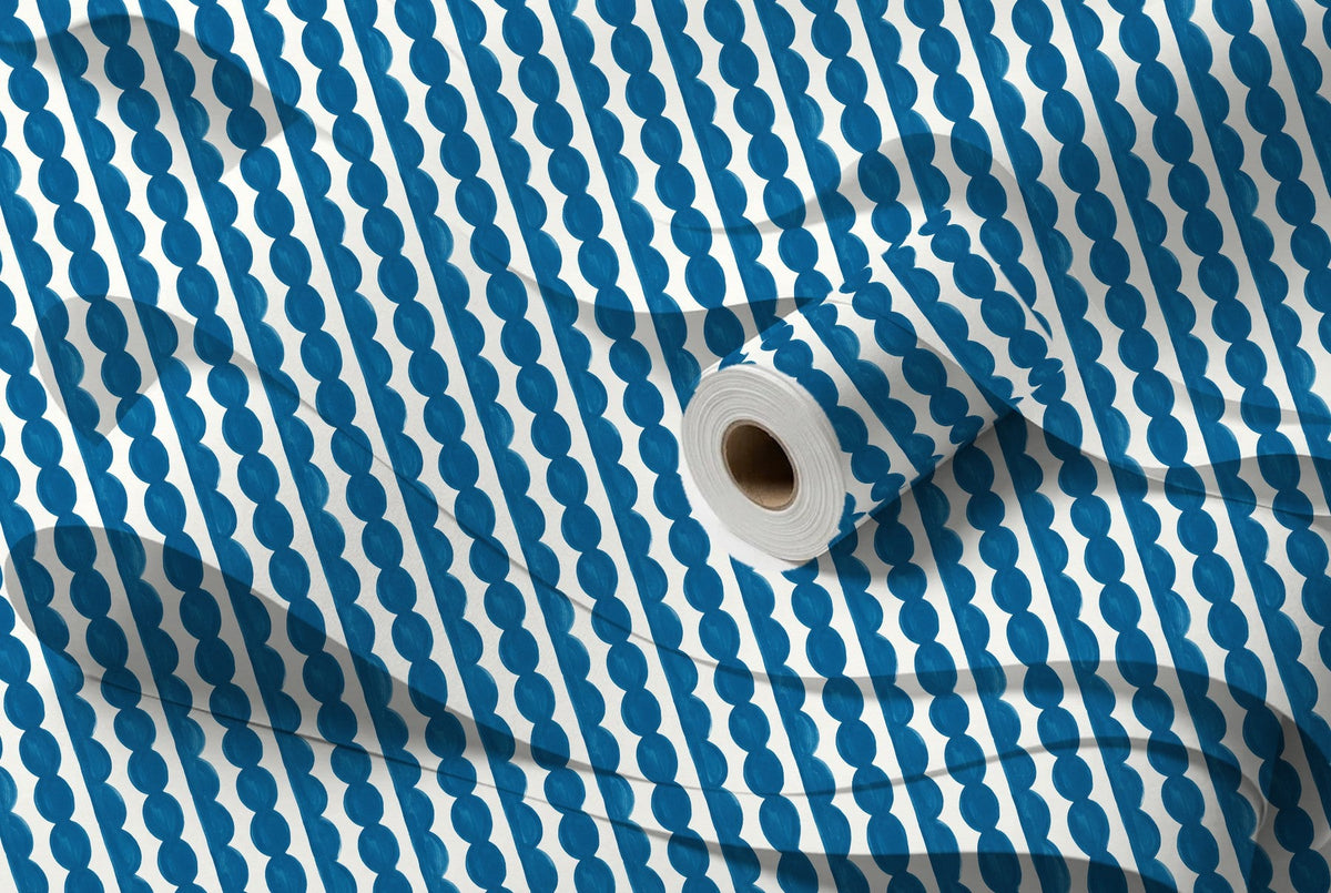 Papier peint Rayures festonnées – Bleu céruléen – rouleau et lés
