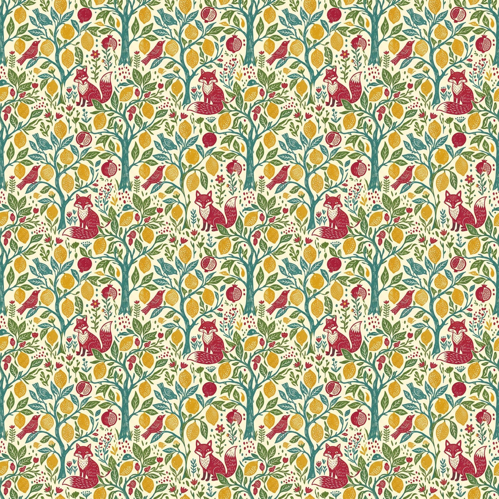 Papier peint Renard au citronnier – Folk – motif