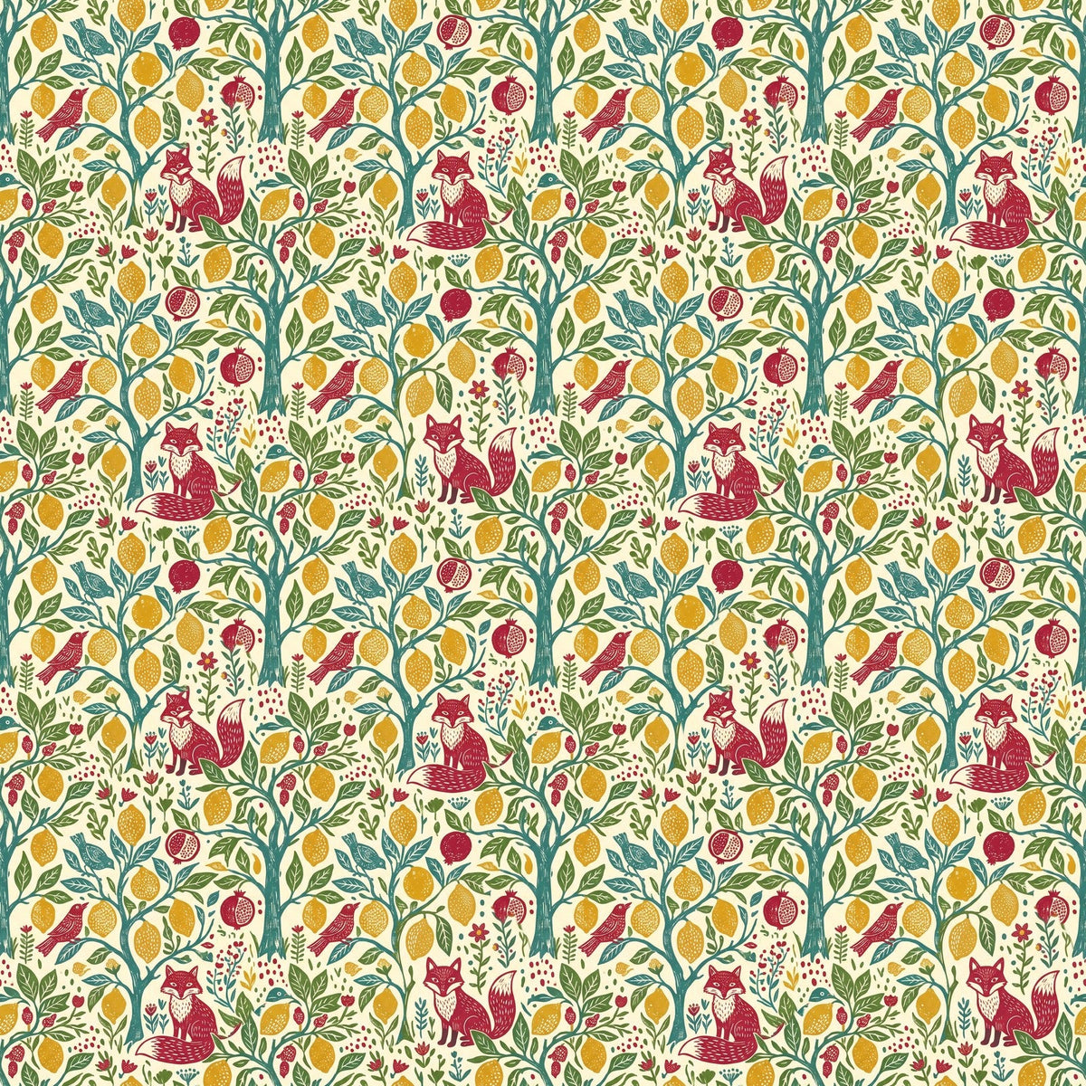 Papier peint Renard au citronnier – Folk – motif