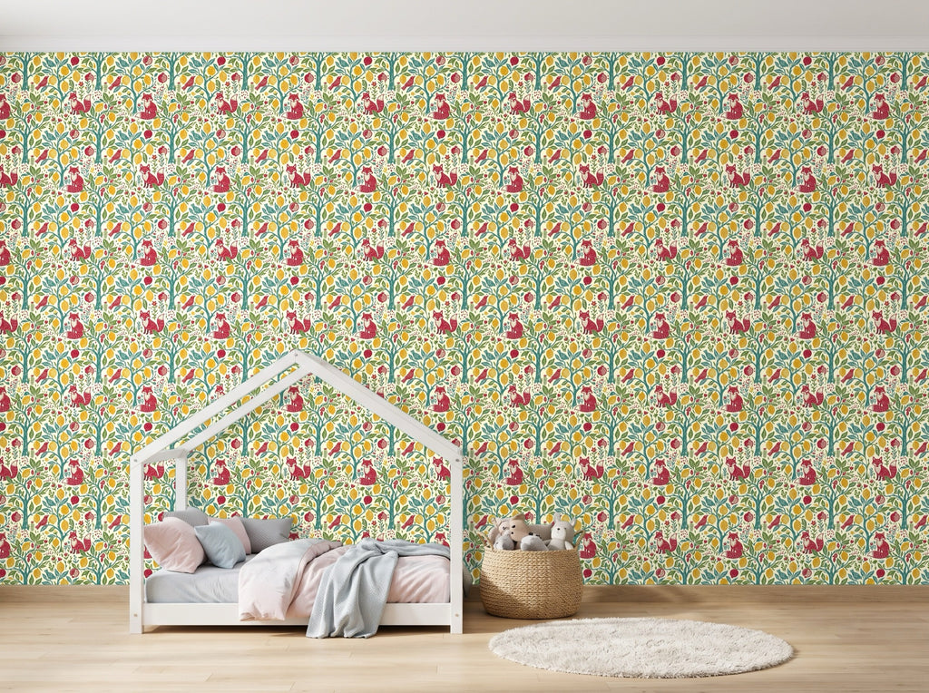 Papier peint Renard au citronnier – Folk en situation (chambre d’enfant)