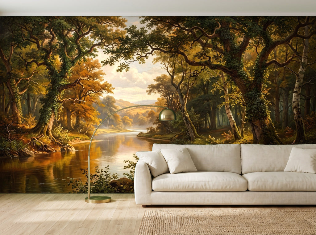 Papier peint Rivière enchantée – Tableau en situation (salon)