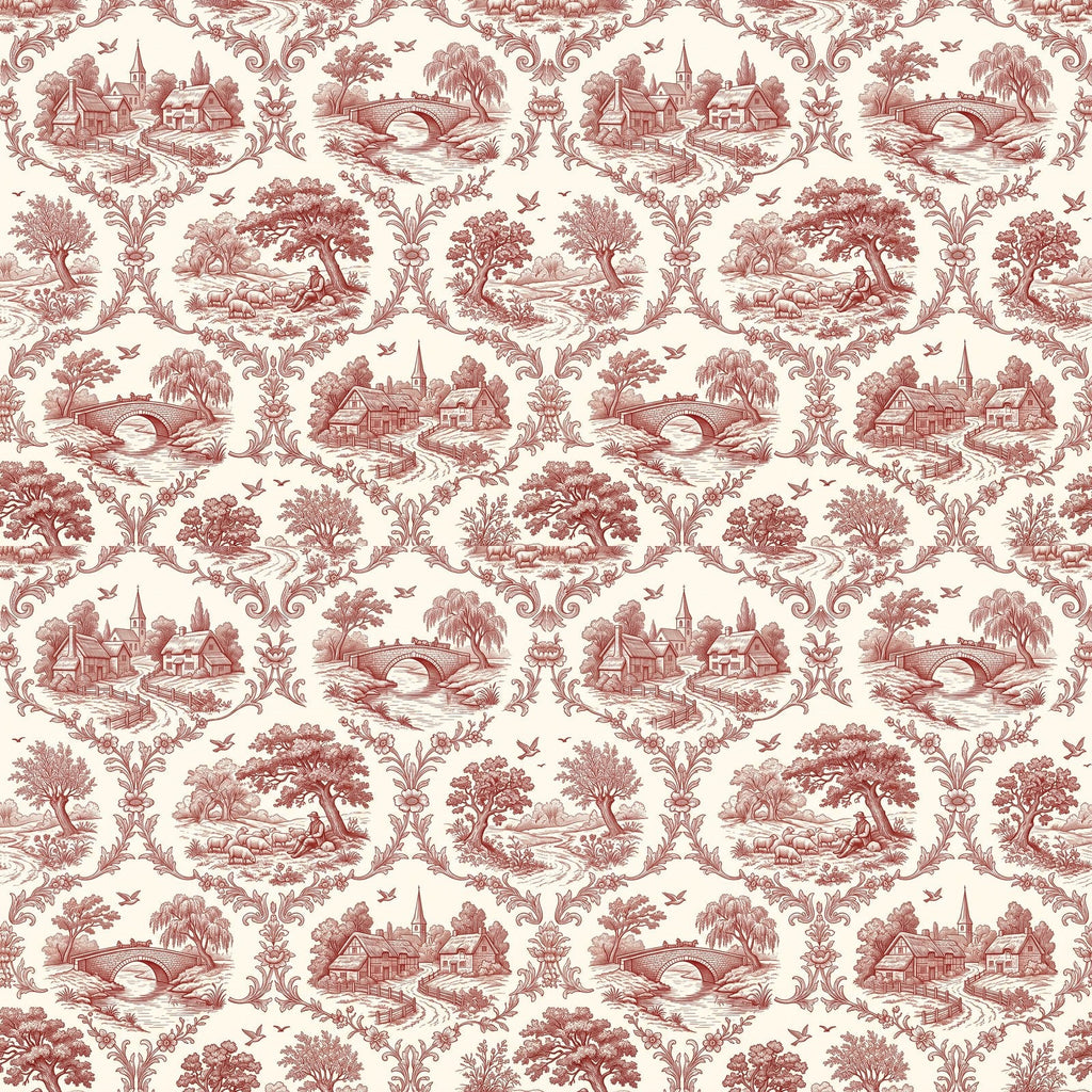 Papier peint Toile de Jouy – Rouge brique – motif