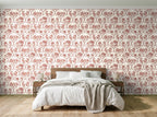 Papier peint Toile de Jouy – Rouge brique en situation (chambre)