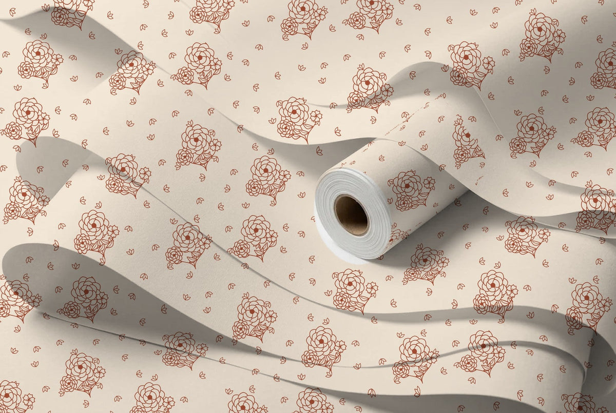 Rouleau de papier peint Toile florale – Terracotta, intissé premium