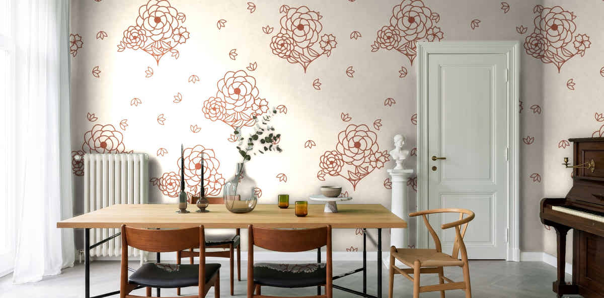 Papier peint Toile florale – Terracotta dans une salle à manger de maison de maître