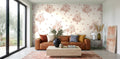 Papier peint Toile florale – Terracotta dans un salon avec baie vitrée