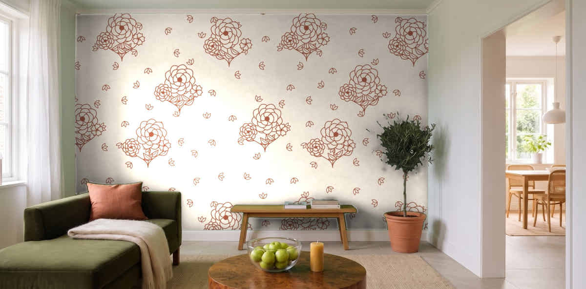 Papier peint Toile florale – Terracotta dans un salon lumineux