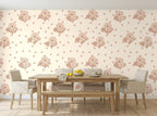 Papier peint Toile florale – Terracotta en situation (salle à manger)
