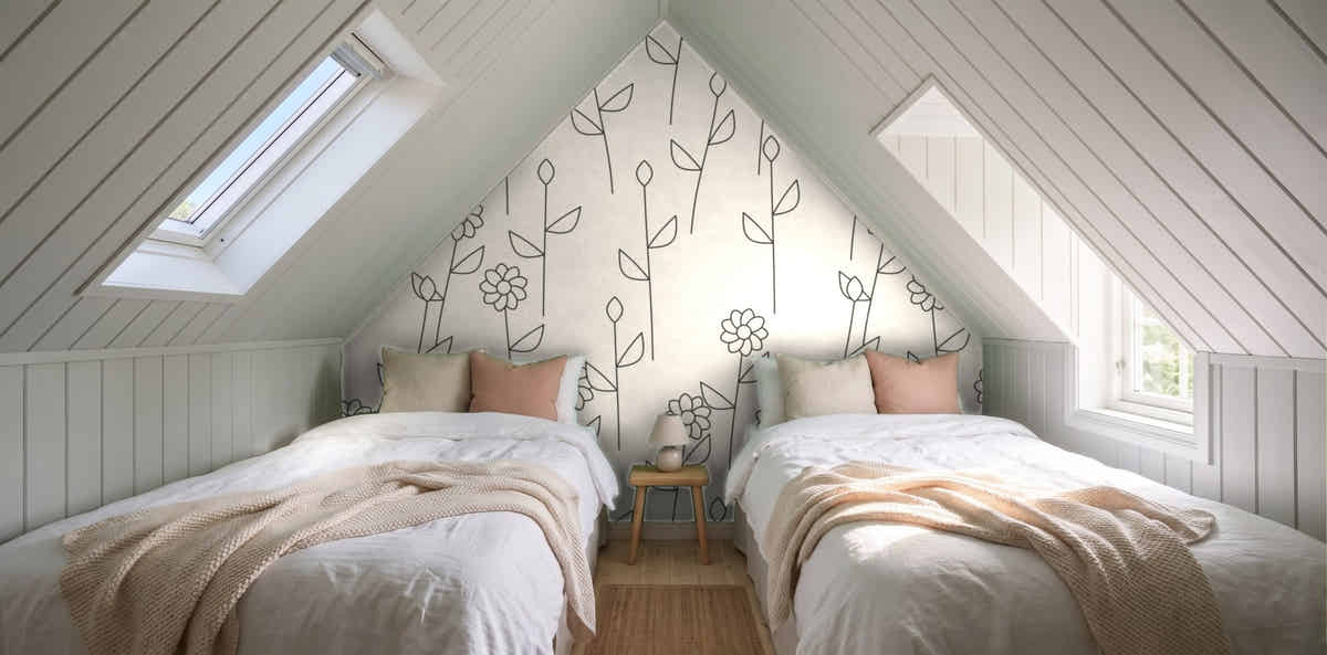 Papier peint Trait japandi – Lin dans une chambre sous les toits
