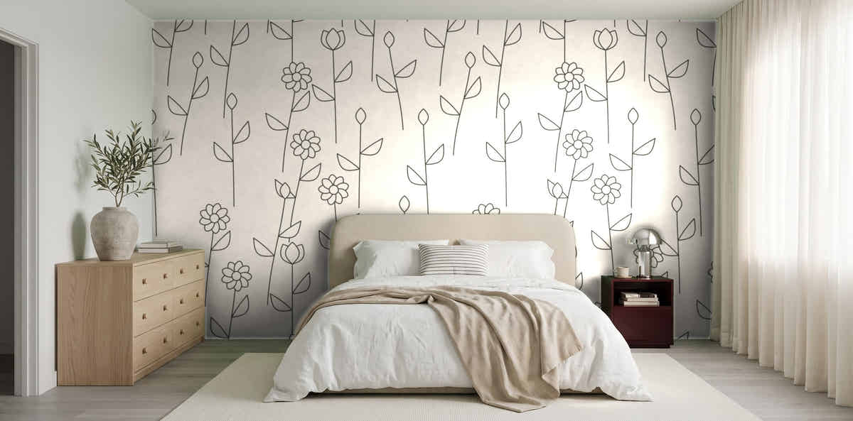 Papier peint Trait japandi – Lin dans une chambre japandi