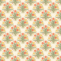Papier peint Tulipes Art déco – Corail & sauge – motif