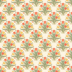 Papier peint Tulipes Art déco – Corail & sauge – motif