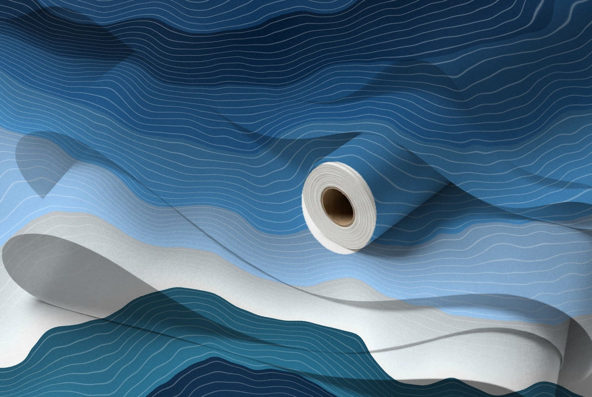 Rouleau de papier peint Vagues d'encre – Océan, intissé premium